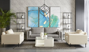 Sunpan BLUE LAGOON Triptych Canvas Set - 30" x 60" Charcoal Frame with Gold Leaf Accents for Elegance A0241