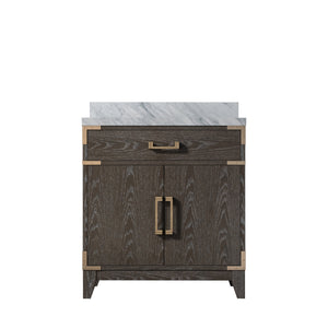 English Elm Brown Oak Single Bath Vanity With Premium Carrara Marble Top - Elegant Storage & Soft-Close Doors B2731P259749