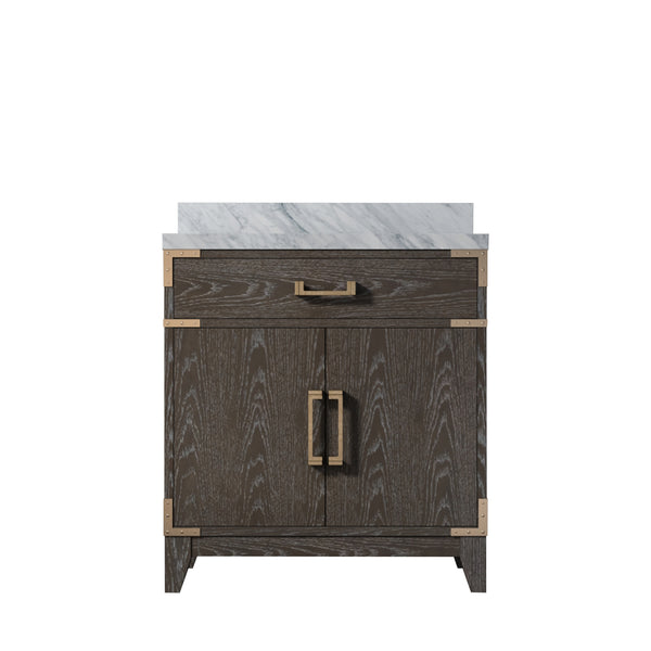 English Elm Brown Oak Single Bath Vanity With Premium Carrara Marble Top - Elegant Storage & Soft-Close Doors B2731P259749