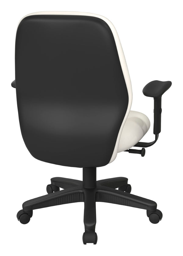 OSP Home Furnishings Mid Back Executive Office Chair Synchro Tilt Lumbar Support Ergonomic Padded Arms Snow 3121-R101