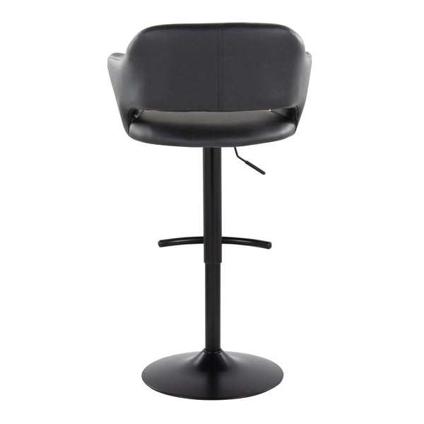 English Elm Margarite Adjustable Barstool Set of 2 - Black Faux Leather Swivel, Ergonomic Back, T-Footrest, 250lb B202S00963