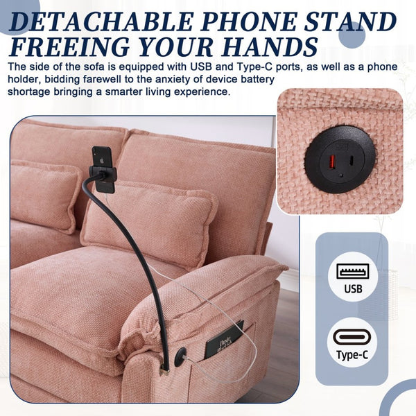 English Elm United We Win 106" U-Shaped Sectional Sofa - Comfy Chenille Cloud Couch With Usb Ports & Storage Ottoman W1568S00231-GIGA