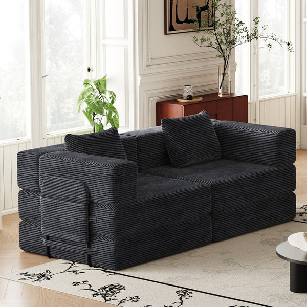 English Elm 72.4-inch Chenille Convertible Floor Sofa Bed with Storage Pockets and Modular Design W3505P355569