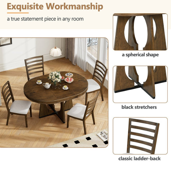 English Elm Trexm Extendable Round Dining Set Oak Veneer Sculptural Base Seats Four to Six Walnut ST000131AAP-2026