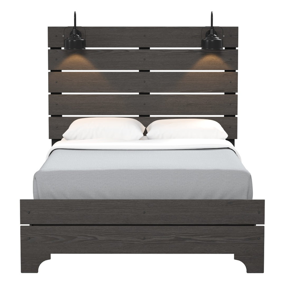English Elm Wallace & Bay - Brown Full Bed With Integrated Lighting – Modern Farmhouse Design In Stone Brown Finish For Your Bedroom B361S00009-GIGA