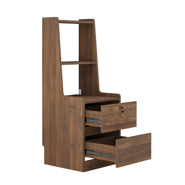 English Elm Nightstand with Charging Station, Voice-Control Night Light, Lockable Cabinet, USB & AC Ports, Modern Woodhelves W1321P204522