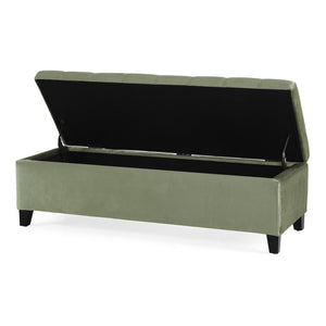English Elm Christopher Knight Home® - Storage Ottoman with Velvet Upholstery and Birch Legs — 50.5" Rectangular Bench with Hidden Storage, Multiroom Use Pale Green N778P185125P