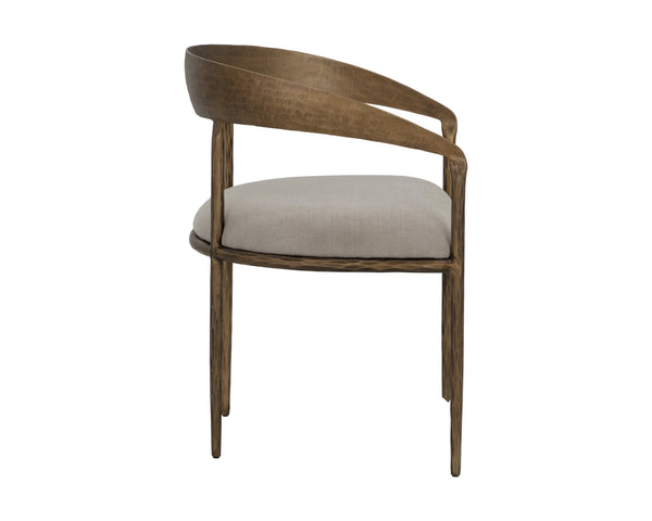 Sunpan Zanatta Dining Armchair – Handcrafted Antique Brass Frame with Unique Hammered Metal Detailing Zenith Taupe Grey