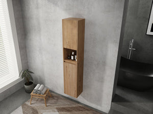 English Elm 12" Bathroom Side Cabinet - Modern Float Mount, Soft Close Doors & Reversible Design For Space-Saving W999S00375