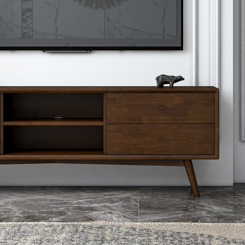 English Elm Ashcroft Furniture - Caroline Mid-Century Walnut TV Stand for Up to 72" Screens — Solid Wood Low-Profile Media Console Brown,Dark Brown B183P231968