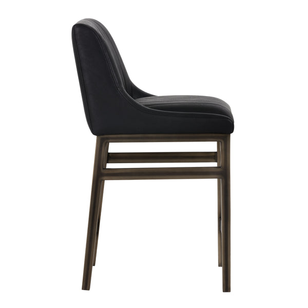 Sunpan Halden Urban Bar Stool with Bold Channel Tufting and Rustic Bronze Steel Frame for Stylish Spaces Vintage Black