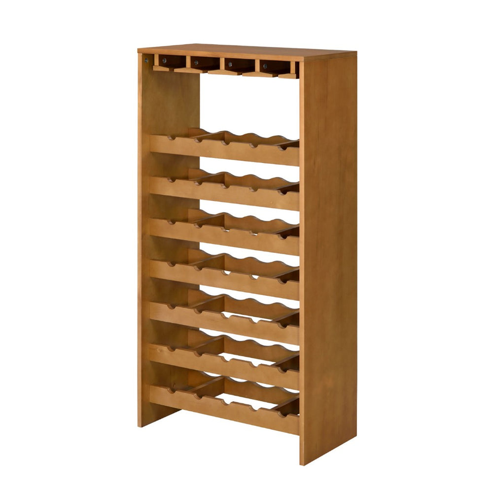 English Elm Wooden Oak Seven Tier Wine Rack with Stemware Storage for Dining Room Entertaining B016P317472