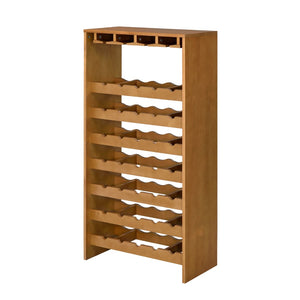 English Elm Wooden Oak Seven Tier Wine Rack with Stemware Storage for Dining Room Entertaining B016P317472