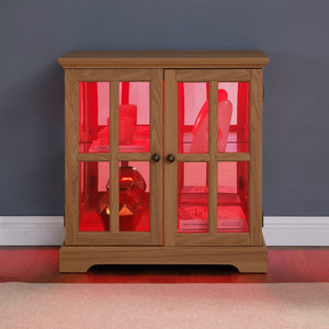 English Elm Led Curio Display Cabinet - Antique Oak Showcase With Adjustable Shelves, Remote & Lattice Doors For Home W2275P231692