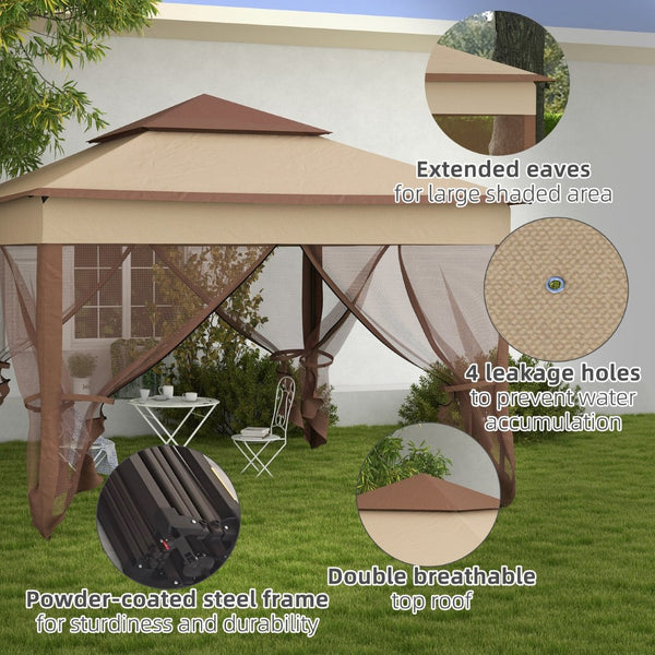English Elm Outsunny 11' X 11' Pop-Up Canopy With Screened Walls - Instant Shade For Backyard Events & Parties W2225P229141-GIGA