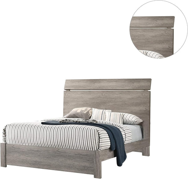 English Elm Wooden Modern Queen Size Bedframe with Rustic Paper Laminate Finish, Simple Headboard Design, 55"H Grey 85 L x 8 W x 5 H B011S01436