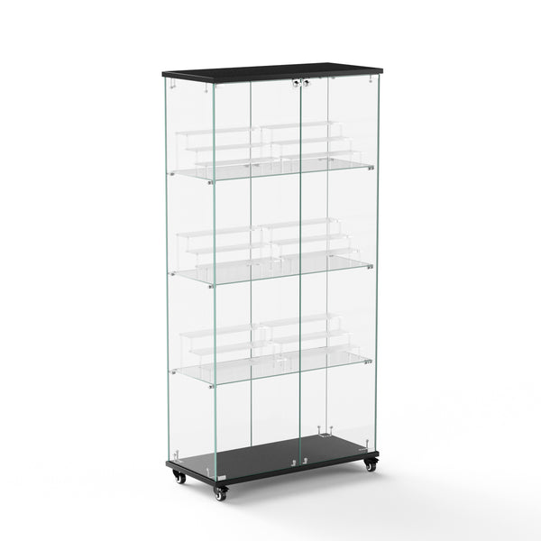 English Elm 4 Tier Glass Display Cabinet - Secure Double Door Showcase With 6 Acrylic Shelves For Modern Spaces W1668P241906