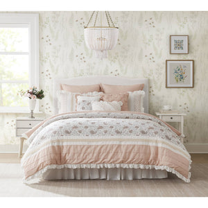 JLA Home Madison Park - 9 Cotton Percale Comforter Set Madison Park Dawn — 9pc paisley cottage chic, OEKO-TEX breathable, lace & pintuck accents MP10-6868