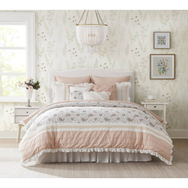 JLA Home Madison Park - 9 Cotton Percale Comforter Set Madison Park Dawn — 9pc paisley cottage chic, OEKO-TEX breathable, lace & pintuck accents MP10-6868