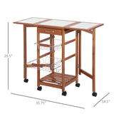 English Elm Homcom 37" Modern Wooden Kitchen Island With Drop Leaf, Rolling Cart With Basket Storage