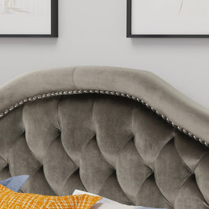 English Elm Tufted Queen Headboard with Nailhead Trim Solid Wood Frame Adjustable Iron Legs Grey 57875.00NVLTGRY