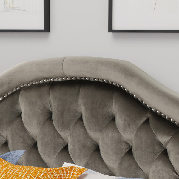 English Elm Tufted Queen Headboard with Nailhead Trim Solid Wood Frame Adjustable Iron Legs Grey 57875.00NVLTGRY