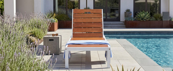 English Elm Outdoor Acacia Wood Slat Chaise Lounge with Powder Coated Frame for Patio Resort Brown,White N719P383161K
