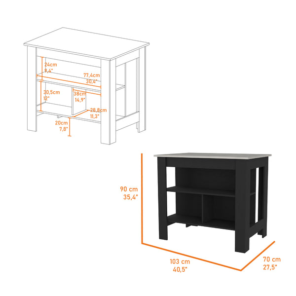 English Elm Brooklyn Kitchen Island with Spacious Top, Three Concealed Shelves, Legroom for Stool, Multicolor B128P148877