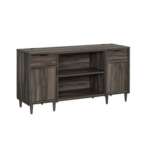 English Elm Credenza, Dark Gray finish – Spacious 65.25" storage buffet with adjustable shelves, cord management, drawers, versatile placement B356P367838