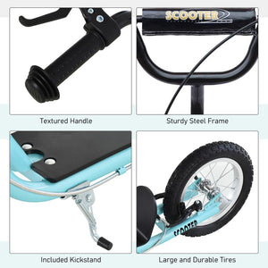 English Elm Aosom Youth Kick Scooter Steel Frame Adjustable Handlebar Inflatable Tires Dual Brake Blue W2225P217070