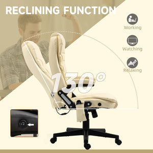 English Elm Homcom High Back Massage Office Chair With Vibration & Heat, Ergonomic Design, Beige Pu Leather W2225P217505
