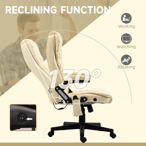 English Elm Homcom High Back Massage Office Chair With Vibration & Heat, Ergonomic Design, Beige Pu Leather W2225P217505