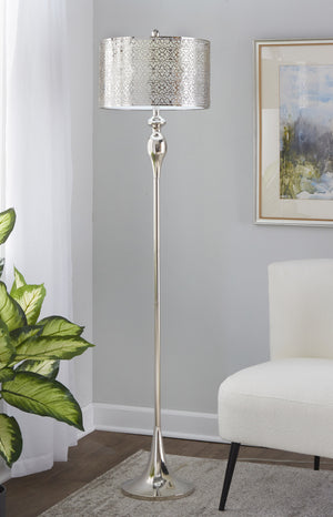English Elm Ashland 63" Contemporary Floor Lamp in Polished Nickel with Double-Layer Linen Shade, Glam LED Ready B202P223988
