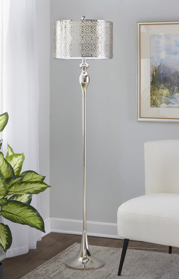 English Elm Ashland 63" Contemporary Floor Lamp in Polished Nickel with Double-Layer Linen Shade, Glam LED Ready B202P223988