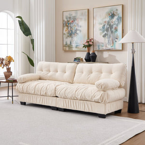 English Elm Cloud Modular Sectional Sofa Deep Seat Flannelette Upholstered Living Room Couch Beige W2120S00021