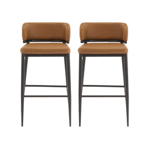 English Elm Christopher Knight Home® - Metal Industrial Leathaire Barstool Set of 2 with Comfortable Seat, Footrest, Non‑Slip Feet, Durable Frame Brown N771P247188W