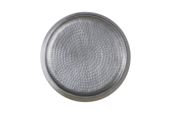 English Elm CT501 Hand-Hammered Round Aluminum Coffee and End Table Set — Drum Design, Textured Accent, No Assembly Required Silver B009S01533