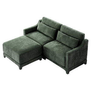 English Elm Two-Seater Sofa Set With Ottoman, Lumbar Pillows & Ergonomic Design – Elegant Chenille In Green! W714S01214-GIGA