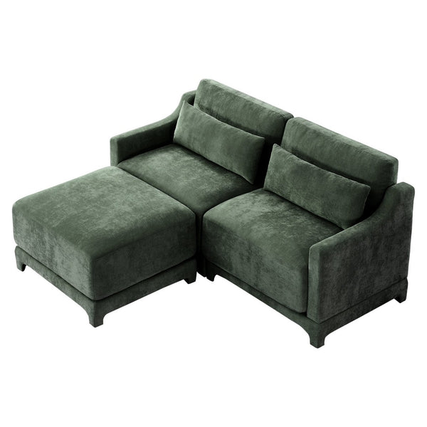 English Elm Two-Seater Sofa Set With Ottoman, Lumbar Pillows & Ergonomic Design – Elegant Chenille In Green! W714S01214-GIGA