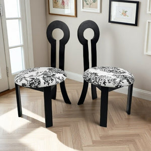 English Elm Dining Chairs Set Of 2 - Elegant Linen Upholstered Wood Grain Design For Modern Dining Spaces W2700P338558