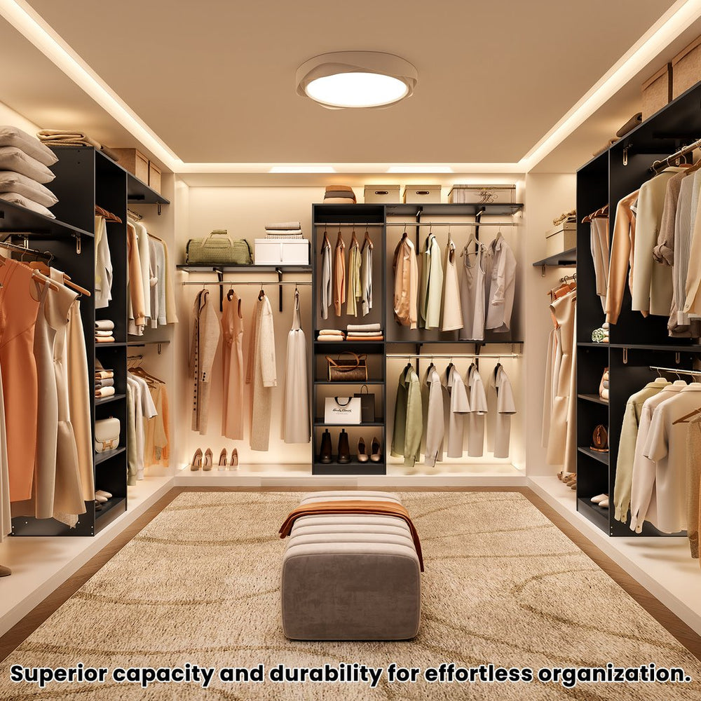 English Elm Closet Organizer Heavy Duty Wood Rack With 4 Adjustable Rods & 5 Shelves For 8 Ft Custom Spaces T3623P409158