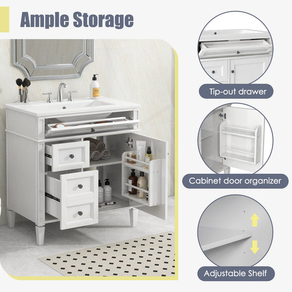 English Elm 30'' Modern Bathroom Vanity With Ceramic Sink, Soft-Close Drawers & Stylish Storage Cabinet Solutions N710P206904Z