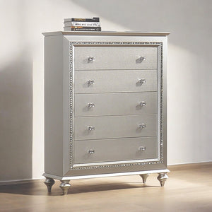 English Elm Kaitlyn Champagne Finish Chest of Drawers with Crystal Trim, 5 Felt-Lined Drawers & Elegant Bun Legs B2726P271760