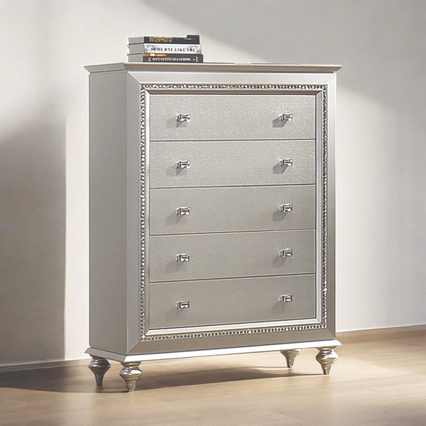 English Elm Kaitlyn Champagne Finish Chest of Drawers with Crystal Trim, 5 Felt-Lined Drawers & Elegant Bun Legs B2726P271760