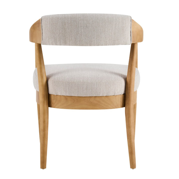 English Elm Wood Frame Upholstered Arm Dining Chairs Rubberwood Legs Beige Set of 2 N768P389408N