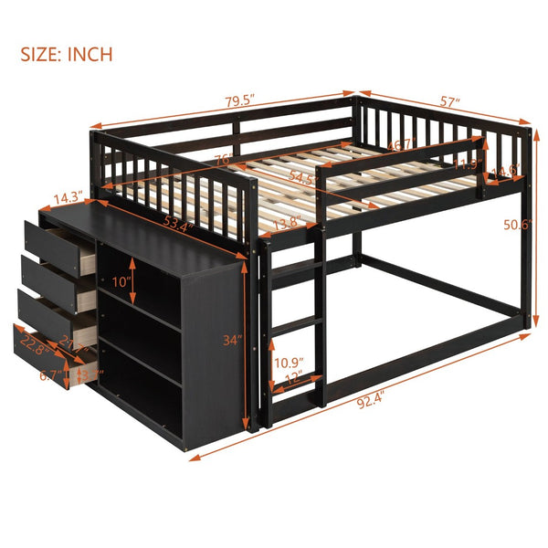 English Elm Full Over Bunk Bed with Four Drawers Three Shelves Pine and Mdf Kids Frame Espresso LT000267AAP-1
