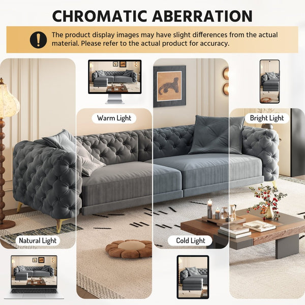 English Elm 97.6" Oversized Velvet Chesterfield Sleeper Sofa Floral Tufted Roll Arm Living Room Couch Dark Grey W1885S00411