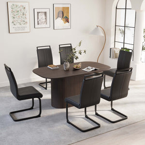English Elm 63 Inch Mdf Dining Table and Six Pu Leather Chair Set for Modern Industrial Homes W2189S00890