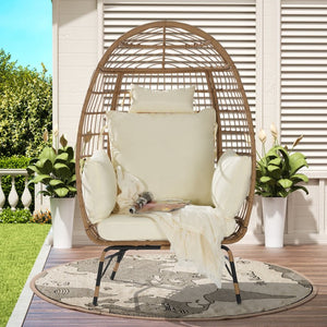English Elm Wicker Egg Chair Oversized Pe Rattan with Cushion for Patio Balcony Porch W874P266325