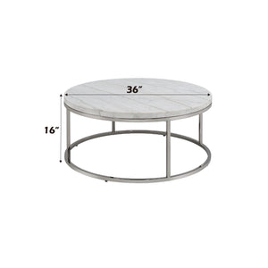English Elm Zaidee Marble Top Coffee Table with Nickel Frame — Elegant Round Natural Marble Accent Table for Living Rooms White 43.25 L x 41.5 W x 5.75 H B2726P246013